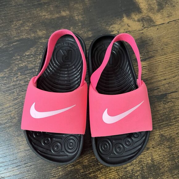 Nike Kawa Youth Slides Sandals Kids Girls Size 9C Pink & Black - Picture 2 of 10